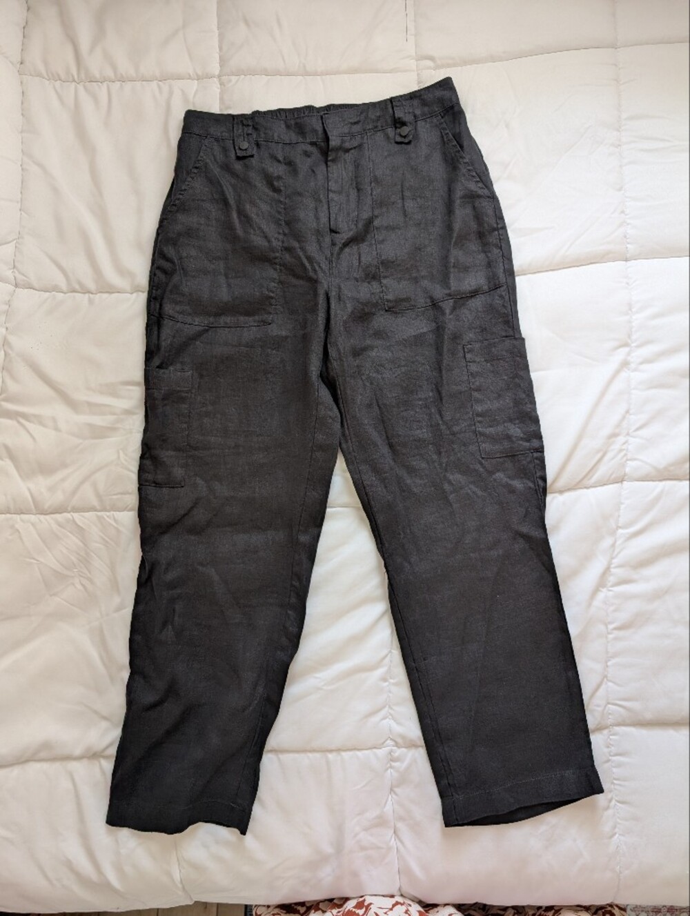 Nicole Miller NY 100 Percent Linen Black Pants Size Medium Cargo Pockets NWOT
